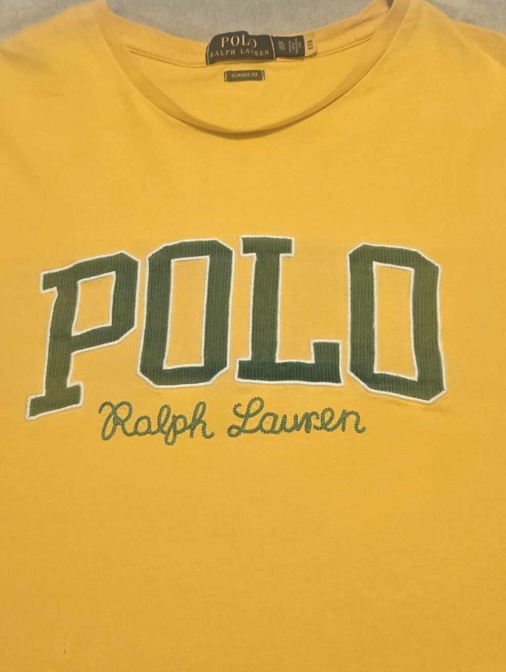Ralph Lauren Yellow Classic Fit Crewneck Tee Mens Size XL Embossed Letters
